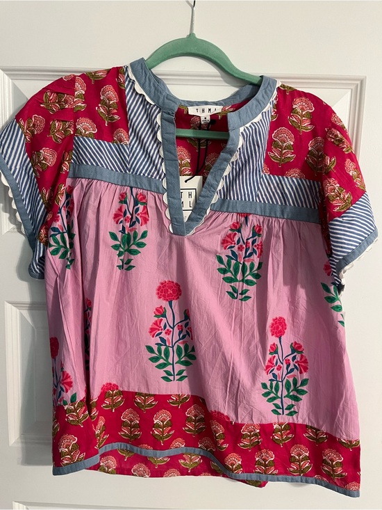 THML Tops - THML Pink Floral Patchwork Folk Print Blouse NWT